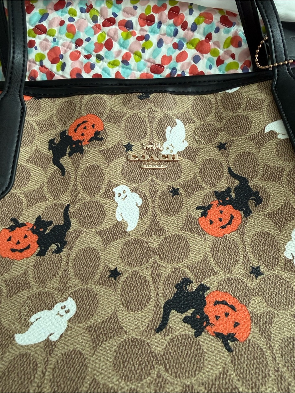 Coach Brown Signature Halloween Tote with Black Handles and Orange Accents - Picture 2 of 4